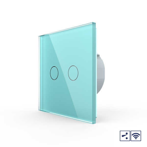 Сенсорный проходной радиоуправляемый выключатель 2 клавиши 1 пост Зеленый Livolo