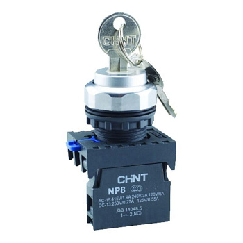Переключатель ключом NP8-10Y/21, 3 полож, самовозв., 2НО, IP65 (R) CHINT