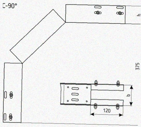 Лоток перфорированный КС 50х50-90 УХЛ1 для поворота трассы вниз на 90, оцинкованный лист S1,5
