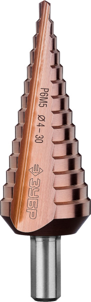 Сверло ступенчатое, 4-30мм, 14 ступеней, кобальтовое покрытие, КОБАЛЬТ, серия Профессионал ЗУБР