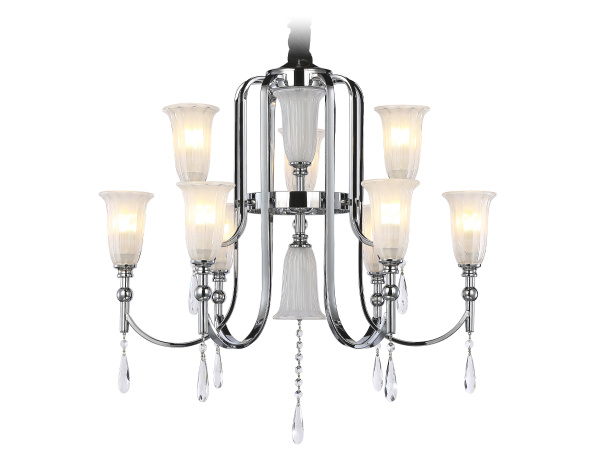 Подвесная люстра с хрусталем TR3249/9 CH/FR хром/белый матовый E14*9 max 40W D735*720 Ambrella Light