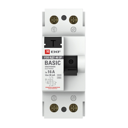 Устройство защитного отключения ВДТ-40 УЗО 2П 16А (электронное) 4,5кА 30мА Basic EKF