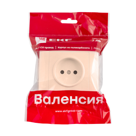 Валенсия Розетка 1-местная б/з 10А кремовая с защ, штор, EKF