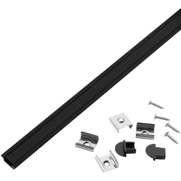 Профиль GAL-GLS-2000-7-22-B-B черный (2м профиль+ черн. рассеиватель+2 заглушки+4 скобы с шурупами) General