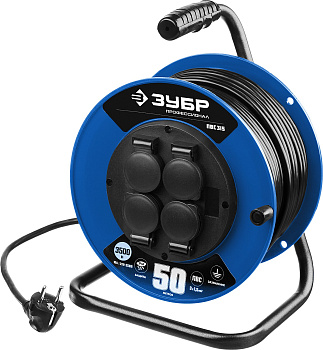 Силовой удлинитель на катушке ПВС 3х1.5 50м 3500Вт IP44, ПВС 315 ЗУБР