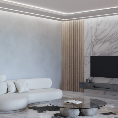 08-02-Б Профиль алюминиевый для светодиодной ленты, анод., встраиваемый, белый, 22х6мм, 2м, шир. ленты до 10мм, индивидуальная упаковка (рассеиватель 