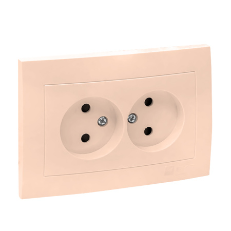 Валенсия Розетка 2-местная б/з 10А кремовая с защ, штор, EKF