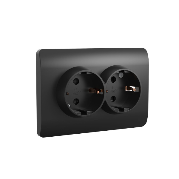 Розетка с/з со шторками двойная, 16А, черный NEW3-E CHINT