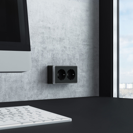 Розетка двойная с заземлением (черный/хром) Gallant ОУ IP20 Werkel