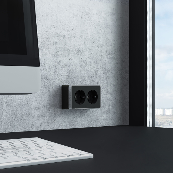 Розетка двойная с заземлением (черный/хром) Gallant ОУ IP20 Werkel