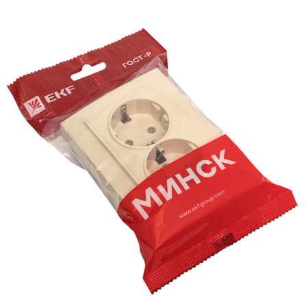 Минск Розетка 2-мест, СП с/з 16А бежевый с защ, штор, EKF