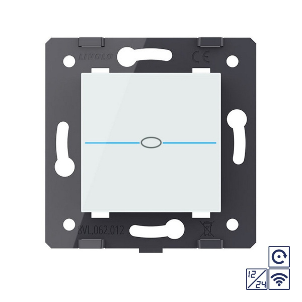 Одноклавишная сенсорная кнопка Quadro 12/24В с радиоупр., цвет белый (механизм) Livolo