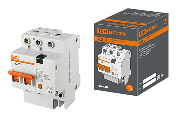 Дифференциальный автоматический выключатель АД-2 2П 25А С 30мА 4,5кА тип АС TDM