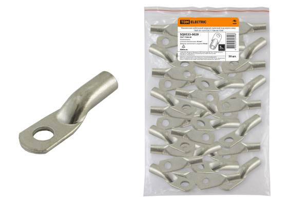 Наконечник кабельный медный луженый под опрессовку ТМЛ 35-10-9 ГОСТ 7386-80 TDM Наконечник кабельный медный луженый под опрессовку ТМЛ 35-10-9 ГОСТ 7386-80 TDM