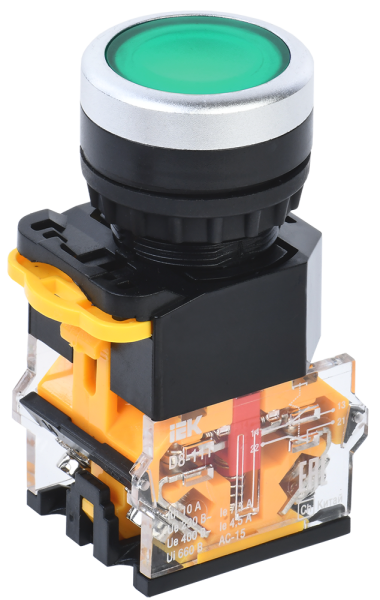 Кнопка управления D8-11T d=22мм 1з+1р с фиксацией зеленая IEK