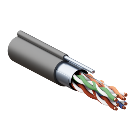 Кабель витая пара TERACOM PRO Cat,5E F/UTP 4 пары solid 24AWG с тросом сталь 1,2 мм оболочка LDPE цвет черный (катушка 305м) EKF