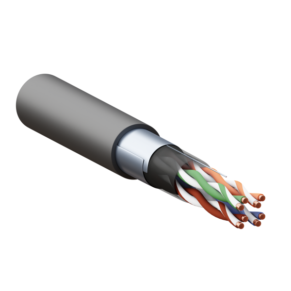 Кабель витая пара TERACOM PRO Cat,5E F/UTP 4 пары solid внешний 24AWG оболочка LDPE цвет черный (упак, 305м) EKF