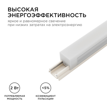 07-09 Светильник светодиодный модульный в комплекте с шинопроводом, 24В,2Вт, 160Лм, 4000K, крепеж - клипса, размер светильника: 100*20*19mm, длина шин