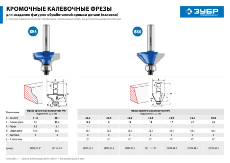 31,8x14мм, радиус 4.8мм, фреза кромочная калевочная №8 ЗУБР