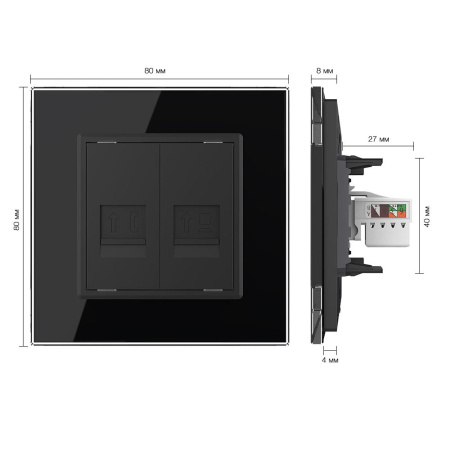 Розетка ТЛФ/КОМП RJ-45 Черная Livolo