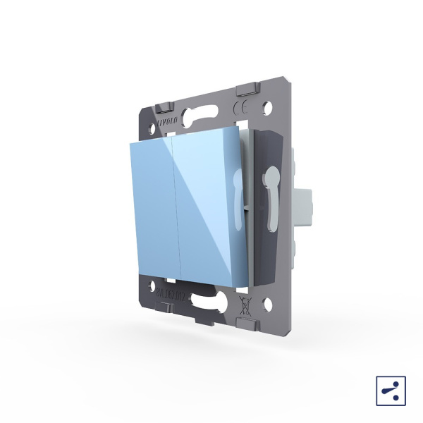 Двухклавишный проходной механический выключатель, цвет синий (механизм) Livolo