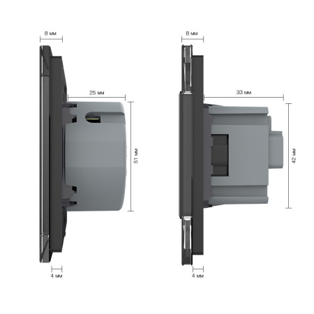 Сенсорный выключатель комб. на 3 линии 1 розетка 3 модуля Черный Livolo