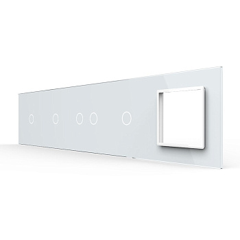 Панель для 4-х сенсорных выключателей и розетки, 5 клавиш (1+1+2+1), цвет белый, стекло Livolo