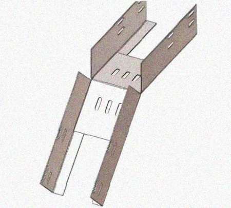 Лоток перфорированный КС 400х65-45 У3 для поворота трассы вниз на 45, окрашенный, S1,5