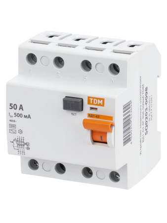 Устройство защитного отключения УЗО ВД1-63 4П 50А 500мА TDM