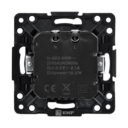Стокгольм Механизм Розетки USB 2-местной 2,1А черный EKF