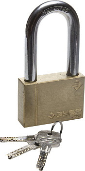 Замок "ЭКСПЕРТ" навесной, латунный корпус, классическая форма, удлиненная закаленная дужка, 70мм ЗУБР