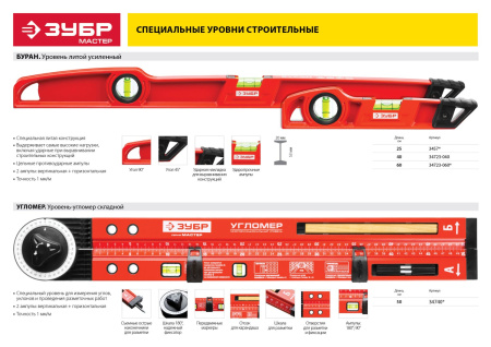 Уровень-угломер "Мастер" складной, 2 ампулы (1 поворотная), точность 1мм/м, 500мм ЗУБР