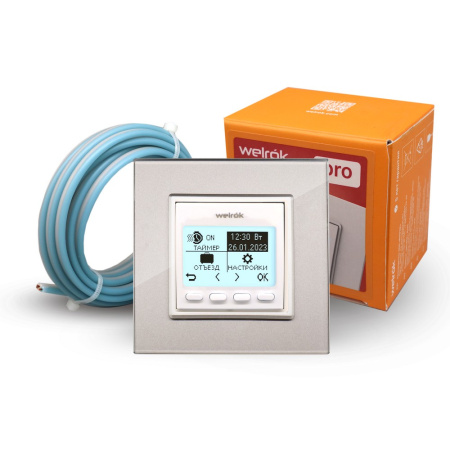 Терморегулятор Welrok PRO для рамки LIVOLO с электронным управлением, датчик воздуха, датчик пола 3 м, цвет белый с серой рамкой