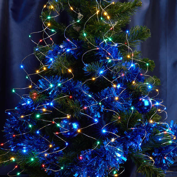 Св/д гирлянда Feron CL53 2м + 1м мультиколор,статичная, с питанием от батареек, прозр.шнур