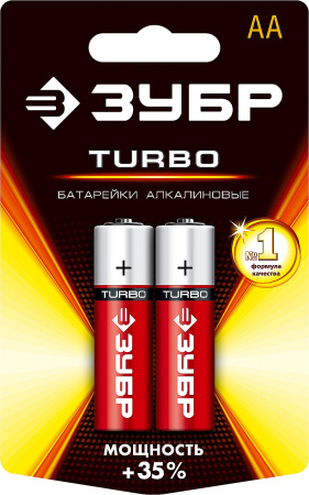 Щелочная батарейка 1.5 В, тип АА, 2 шт, Turbo ЗУБР