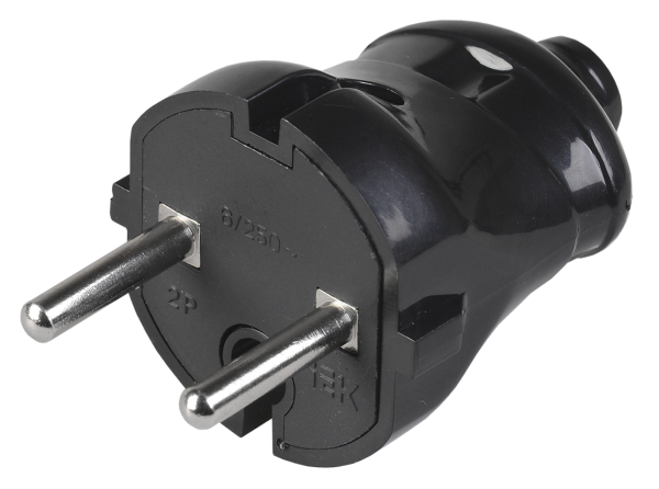 Вилка разборная прямая ВПп20-02-Ст без заземляющего контакта 6А черная IEK