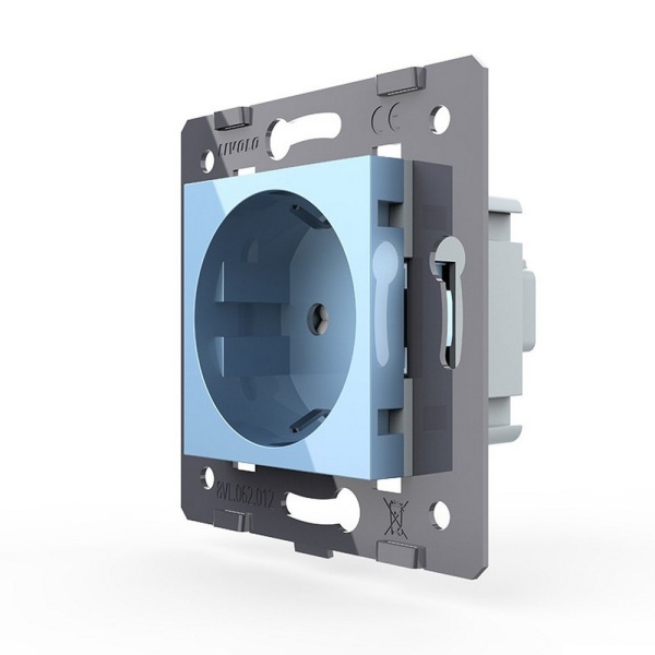 Розетка электрическая с заземлением защитными шторками 16A, цвет синий (механизм) Livolo