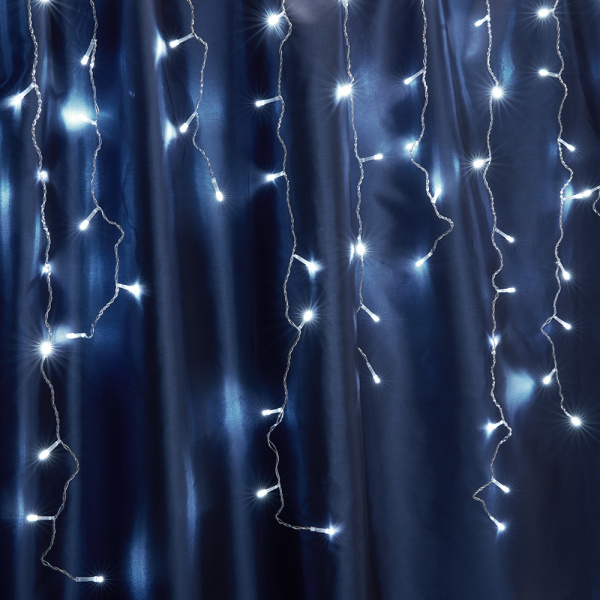 Св/д гирлянда Feron CL23 бахрома 5,3м*0,7м + 3м 230V 5000К, эффектом стробов, прозр.шнур