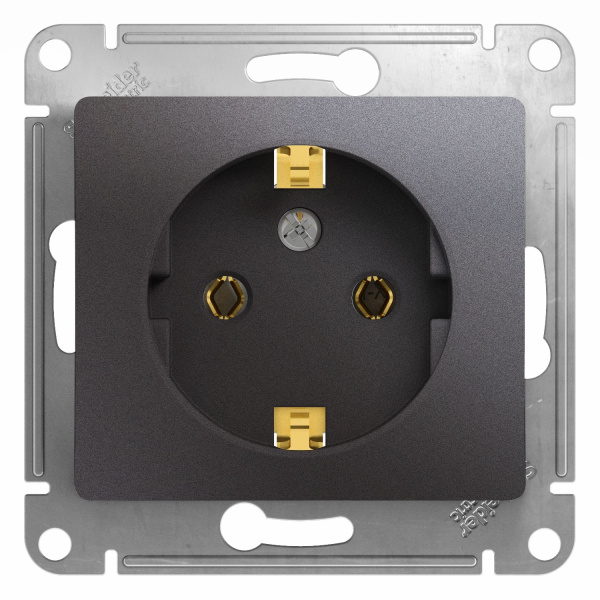 GLOSSA  Механизм розетки без лицевой панели СУ 1-м с заземл. без шторок 16А графит IP20 Schneider Electric