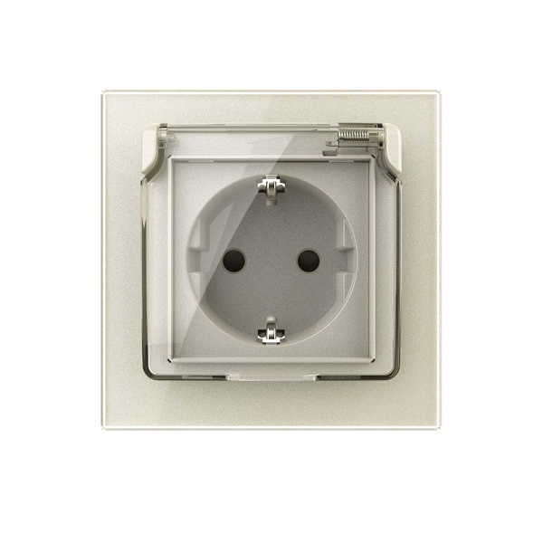 Розетка электрическая 16А с водонепроницаемой крышкой 1 пост, цвет жемчужный Livolo