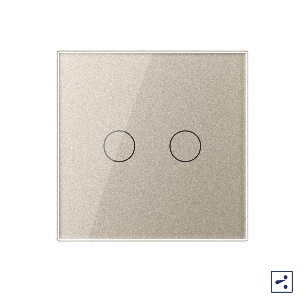 Двухклавишный проходной/перекрестный сенсорный выключатель 1 пост, цвет шампань Livolo