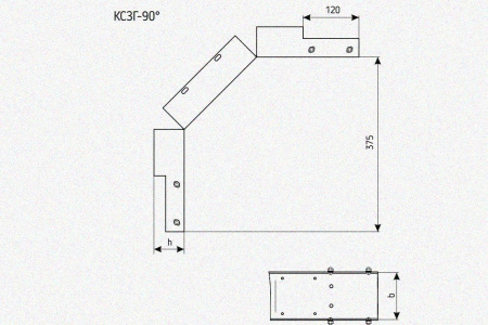Лоток замковый глухой КСЗГ 100х65-90 УТ1,5 для поворота трассы вниз на 90, оцинкованный лист S0,7