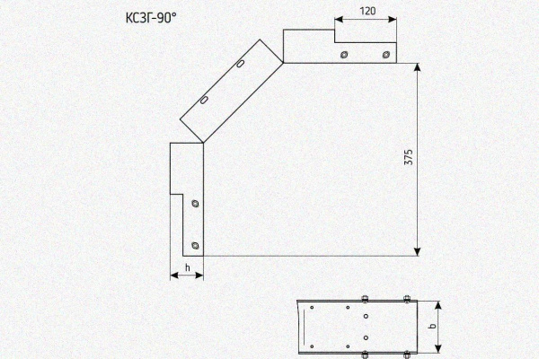 Лоток замковый глухой КСЗГ 100х65-90 УТ1,5 для поворота трассы вниз на 90, оцинкованный лист S0,7