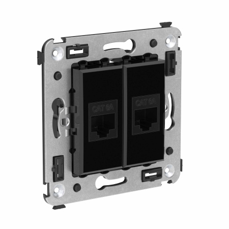 Компьютерная розетка RJ-45 без шторки в стену, кат.6А двойная, "Avanti", "Черный квадрат" DKC
