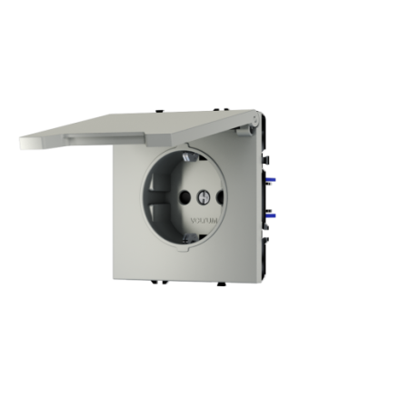 Розетка встраиваемая Voltum S70 с заземлением, защитными шторками и крышкой 16А, (сталь)