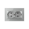 Розетка Livolo электрическая двойная 1 пост с заземлением, рамкой, защитными шторками 16A, цвет серый VL-C7CTF16A.TF16A-IP