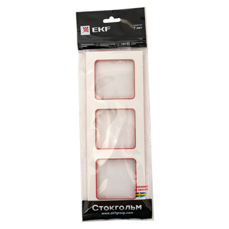 Стокгольм Рамка 3-местная белая с линией цвета красный EKF