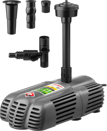 Насос фонтанный, ЗНФГ-33-2.5, для грязной воды, напор 2,5 м, насадки: колокольчик, гейзер, каскад, 50 Вт, 33 л /мин ЗУБР