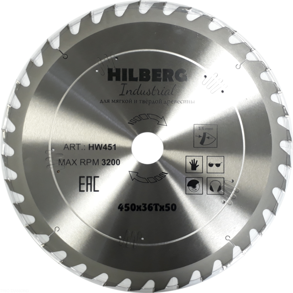 Диск пильный Industrial Дерево 450*50*36Т HW451 Hilberg