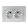Валенсия Лицевая панель розетки 2-местной с/з 16А сталь с защ, штор, EKF